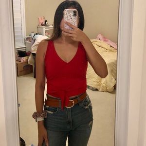 Red tie side crop top